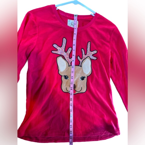 Pj Couture Christmas Fleece Long Sleeve Reindeer Medium Red Holiday Party Top - Picture 5 of 8